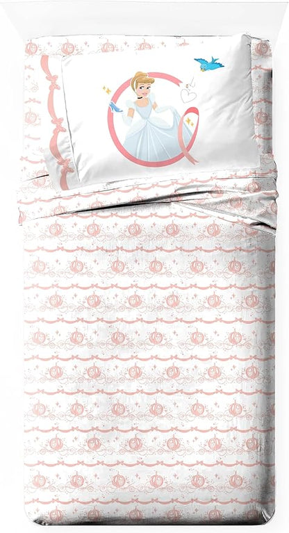 Jay Franco Kids Sheet Set with Fitted, Flat Sheets & Pillow Cover - Ultra-Soft Bedding with Pillowcase for Room Decor, White - Princess Cinderella, 3 Piece Twin