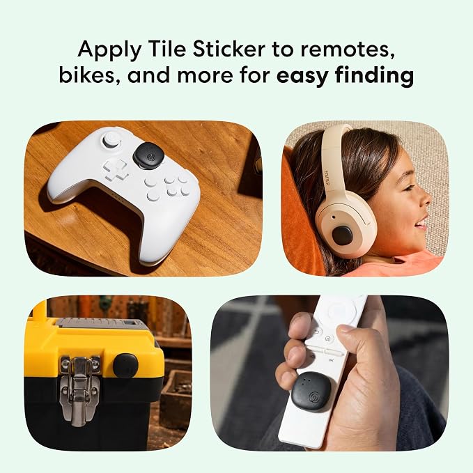 Life360 Tile Sticker - Small Bluetooth Tracker, Remote Finder and Item Locator for Bikes, Glasses and More. Both iOS and Android Compatible. Phone Finder. 2-Pack (Black)
