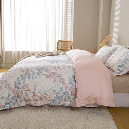 OAITE Duvet Cover Set Twin Size Floral Pattern Ultra Soft 100% Cotton Duvet Cover Sets 3-PC, Breathable Duvet Cover with Zipper Closure & Corner Ties(2 Pillow Shams,1 Duvet Cover)