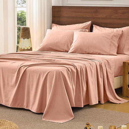 Bedlifes 100% French Pure Linen Sheets California King Size Breathable and Cooling Flax Sheet Set Soft Durable and Moisture Wicking 16 Inch Deep Pocket-4 Piece(Cal King,Blush Pink)