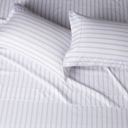 Amazon Basics Lightweight Breathable Brushed Microfiber 4-Piece Bed Sheet Set, Wrinkle Resistant with 14-Inch Deep Pockets, Queen, Taupe Stripe