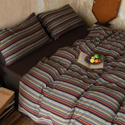 EAVD Retro Striped Duvet Cover Set King Soft 100% Cotton Muslin Bohemian Colorful Vertical Striped Bedding Set with 2 Pillowcases Rustic Farmhouse Style Geometric Pattern Duvet Cover with Zipper
