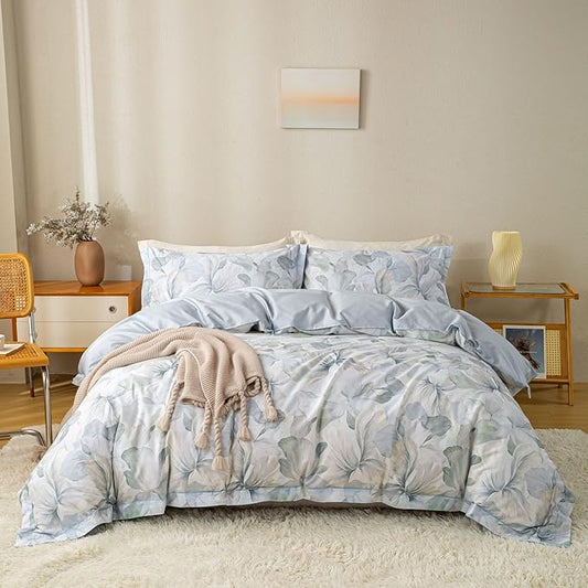 OAITE Duvet Cover Set King Size Floral Pattern Ultra Soft 100% Cotton Duvet Cover Sets 3-PC, Breathable Duvet Cover with Zipper Closure & Corner Ties(2 Pillow Shams,1 Duvet Cover)
