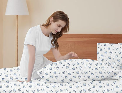 Sunflower King Pillowcases Set of 2, 100% Cotton King Size Pillow Cases 2, 20×40 inches Blue Posy, Soft and Breathable