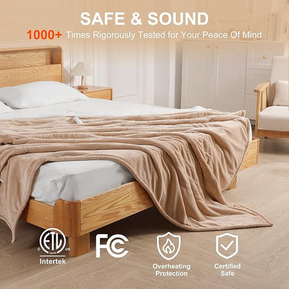 Full Size Electric Blanket 72''X84'' Heated Blanket - Heating Blanket with 5 Heating Level & 10 Hour Auto Off, Ultra Soft, Machine Washable & Overheating Protection, House Warming Gifts(Beige)