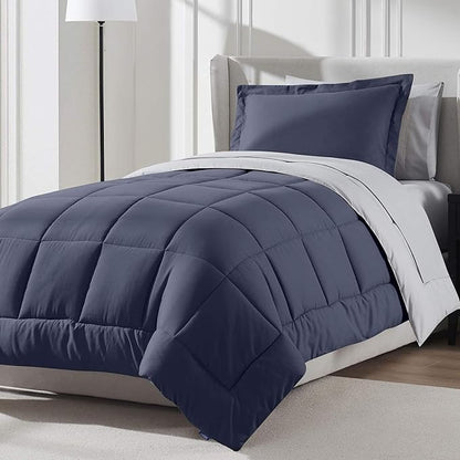 Nestl 5 Piece Twin Comforter Set – Navy Reversible Bed in a Bag – Complete Twin Size Bedding Set with Sheets, Pillowcase and Sham