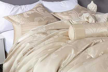 Chezmoi Collection Royale 7-Piece Jacquard Floral Comforter Set, Queen, Champagne