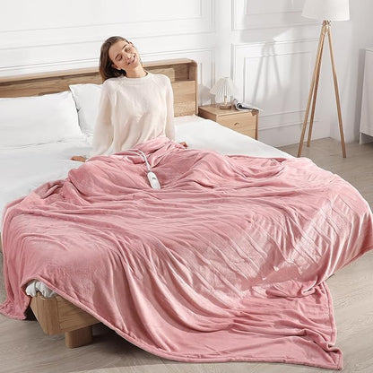 Heated Blanket Full Electric Blanket 72X84in - Fast Heating Blanket for Adults Ultra Soft Flannel Blankets with 5 Heat Levels & 10 Hrs Timer, Machine Washable, Bed Warm Blanket for Winter, Pink