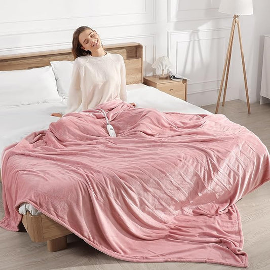 Heated Blanket Full Electric Blanket 72X84in - Fast Heating Blanket for Adults Ultra Soft Flannel Blankets with 5 Heat Levels & 10 Hrs Timer, Machine Washable, Bed Warm Blanket for Winter, Pink