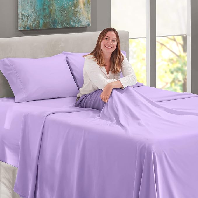 Nestl Full Size Sheet Set, 4 Piece Extra Deep Pocket (18-24 inches), Microfiber, Hotel Luxury, Soft, Breathable, Wrinkle-Free, Easy to Care, Lavender