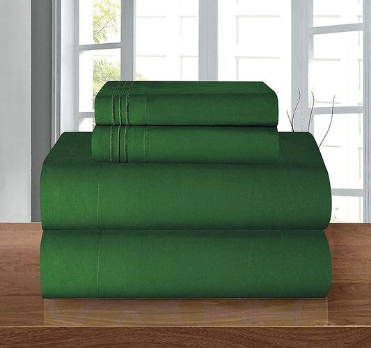 Elegant Comfort Luxury Quality Microfiber 4-Piece 1500 Premium Hotel Sheet Set-Wrinkle Resistant, All Around Elastic Fitted Sheet, Deep Pocket up to 16", Full Hunter Green