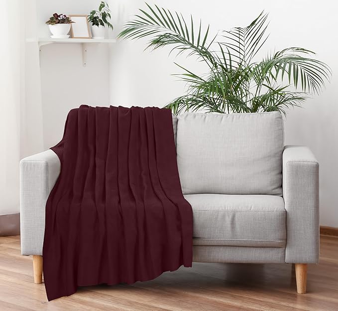Utopia Bedding Burgundy 100% Cotton Blanket [Queen Size - 90x90 Inch] Lightweight, Soft and Breathable Thermal Blanket for All Seasons