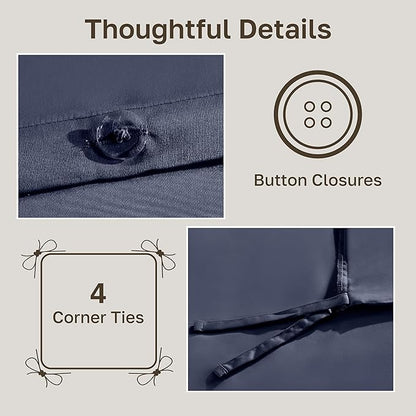 California Design Den 3 Pc Full/Queen Duvet Cover Set - Winner Good Housekeeping Best Bedding Awards 2025, 400 Thread Count Sateen, 100% Cotton, Button Closure, Corner Ties - Indigo Dusty Blue