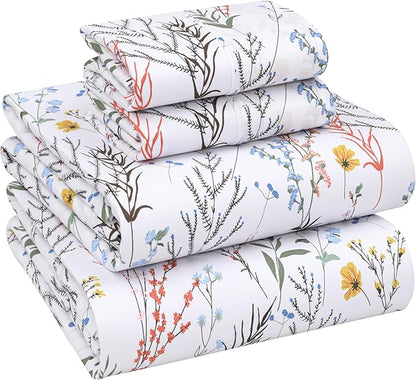RUVANTI 100% Cotton Sheets – California King Percale Bedding, Cooling & Breathable Floral Design, Durable with a Crisp, Soft & Comfortable Feel, 14" Deep Pocket, 4-Piece Set, Aroma