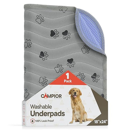 Washable Underpads 18"x24" (Pack of 1) – Reusable Waterproof Bed Pads for Pets, Elderly & Kids, Extra Heavy Absorbency Incontinence & Bedwetting Protection, Non-Slip TPU Backing, Grey & Blue