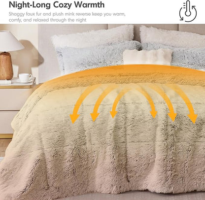 Intelligent Design Malea Shaggy Bedding Comforter Set, Long Faux Fur Cozy Down Alternative, Modern Ultra Soft All Season Warm & Fluffy Comforter, Matching Sham, King/Cal King Heathered Grey 3 Piece
