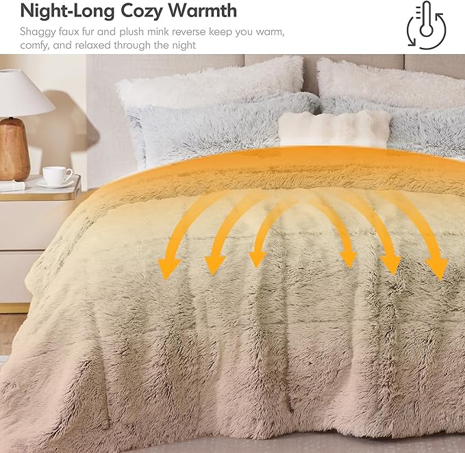 Intelligent Design Malea Shaggy Bedding Comforter Set, Long Faux Fur Cozy Down Alternative, Modern Ultra Soft All Season Warm & Fluffy Comforter, Matching Sham, Twin/Twin XL Heathered Grey 2 Piece