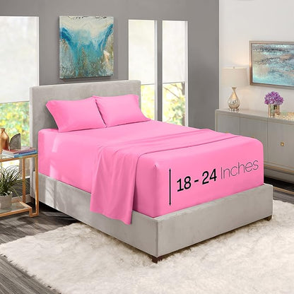 Nestl Twin XL Size Sheet Set, 4 Piece Extra Deep Pocket (18-24 inches), Microfiber, Hotel Luxury, Soft, Breathable, Wrinkle-Free, Easy to Care, Light Pink
