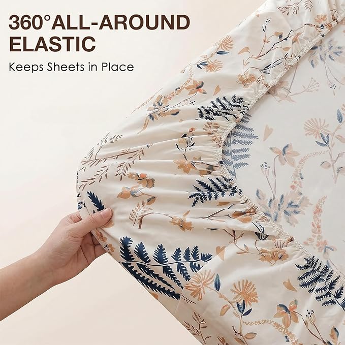 JSD Boho Floral Printed Sheet Set Full Size, 4 Piece, Soft Botanical Pattern Microfiber Sheets Extra Deep Pocket