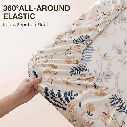 JSD Boho Floral Printed Sheet Set Full Size, 4 Piece, Soft Botanical Pattern Microfiber Sheets Extra Deep Pocket