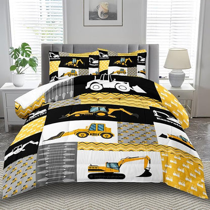 Construction Comforter Set Twin Boys,Yellow Twin Construction Bedding Set,Engineering Vehicles Comforter Yellow Bedroom Decor Kids,Truck Quilt Cartoon Truck Bedding for Teen