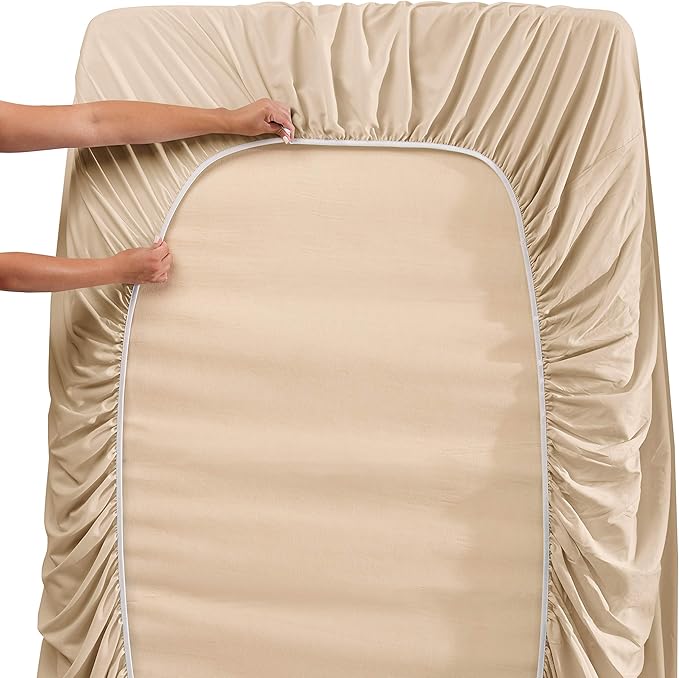 Hearth & Harbor Extra Deep Pocket Sheets - Fits Mattress 18-24 Inches Deep - Extra Deep Pocket Twin Sheets Sets - 4 Piece Twin Size - Cream