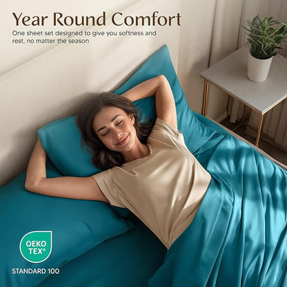 Utopia Bedding Full Size Sheet Set – 4 Piece Bed Sheets, Soft and Breathable Microfiber, Includes 1 Fitted Sheet, 1 Flat Sheet and 2 Pillowcases – Oeko Tex (Denim Blue)