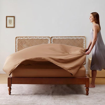 Bedsure King Size Sheets Set, Cooling Sheets for Hot Sleepers, Rayon Derived from Bamboo, PureWoven, Breathable & Soft, Deep Pocket Up to 16 Inches, Hotel Luxury Silky Bedding, Khaki