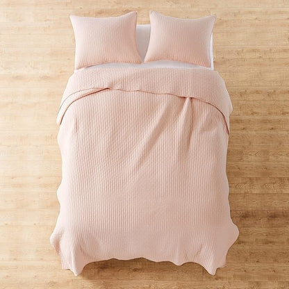 Levtex Home Cross Stitch Reversible King Bedspread Set (120x104in) with 2 Pillow Shams (36x20in) - Stitch Texture - Blush - Cotton King Size Bedspread Set - Soft, Pre-Washed