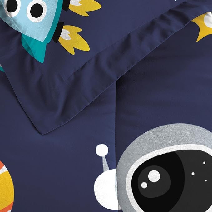 Dream Factory Kids 5-Piece Complete Bed Set Easy-Wash Super Soft Microfiber Comforter Bedding, Twin, Blue Space Galaxy