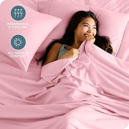 Bare Home Twin Sheet Set - 1800 Ultra-Soft Microfiber Twin Bed Sheets - Double Brushed - Deep Pockets - Easy Fit - 3 Piece Set - Bedding Sheets & Pillowcases (Twin, Light Pink)