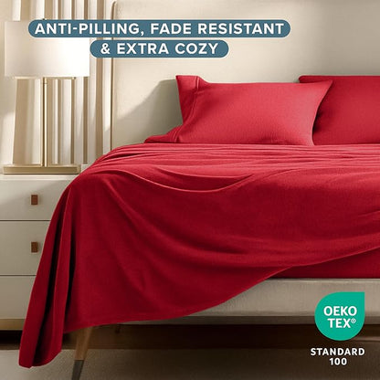 Bare Home Super Soft Fleece Sheet Set - King Size - Extra Plush Polar Fleece, No-Pilling Bed Sheets - All Season Cozy Warmth (King, Red)