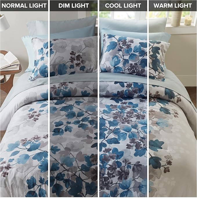 Madison Park Twin XL Comforter Set with Sheets, Floral Bed in A Bag Soft Microfiber Comforter for Twin XL Size Bed, All Season Lightweight Comforters Twin XL Bed Set, Alexis, 6 Piece Blue