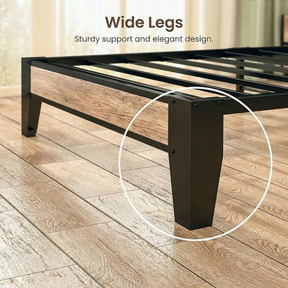 LIKIMIO Queen Bed Frame, Storage Headboard with Charging Station, Solid and Stable, Noise Free, No Box Spring Needed, Easy Assembly (Walnut and Beige)
