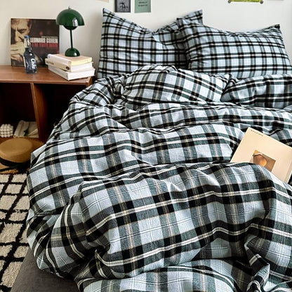 EAVD Vintage Light Blue Grey Buffalo Plaid Duvet Cover Twin XL Soft Washed Cotton Gingham Bedding Set with Grid Checkered Pattern Farmhouse Geometric Duvet Cover with 2 Pillowcases for Boys Men Women