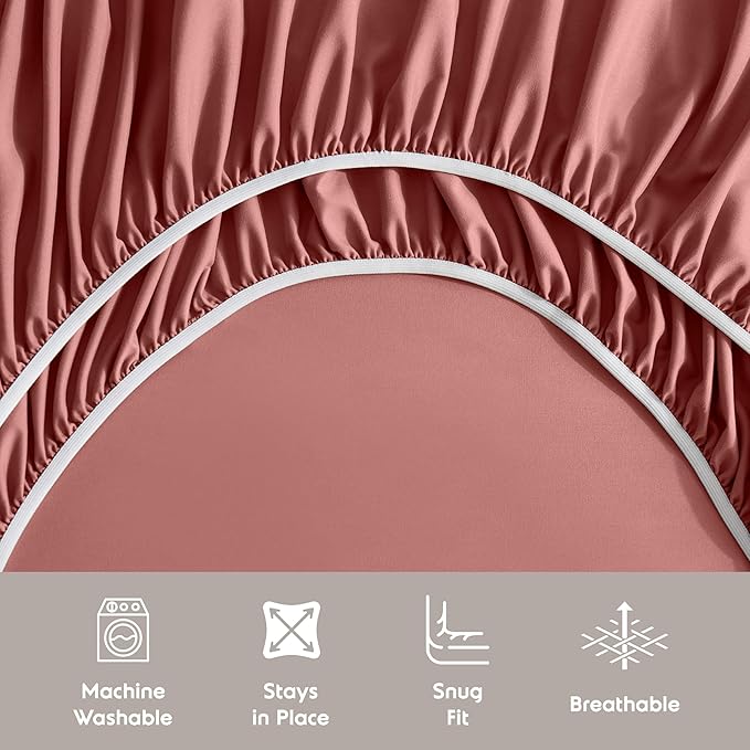 Nestl Queen Sheet Set - Luxury 1800 Ultra-Soft Microfiber Bed Sheets - Double Brushed - Deep Pockets - Easy Fit - 4 Piece Set - Bedding Sheets & Pillowcases (Queen, Pink Clay)