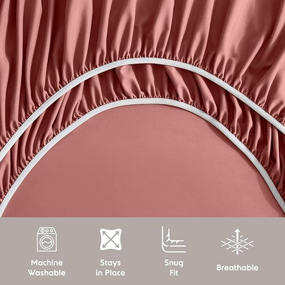 Nestl Short Queen Sheet Set - 1800 Ultra-Soft Microfiber - Double Brushed - Deep Pockets - Easy Fit - 4 Piece Set - Bed Sheets (Short Queen, Pink Clay)