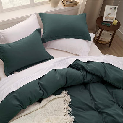 Bedsure Forest Green Duvet Cover Twin/Twin XL Size - 2 Pieces Prewashed Polyester Extra Soft Bedding Set, Includes 1 Twin Duvet Cover 68''x90'' with Zipper Closure & 1 Pillow Sham, No Comforter