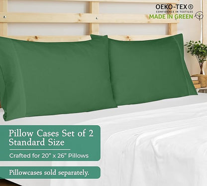 Royale Linens Standard Pillowcase Set of 2 - Bed Pillow Cover - 20"x26" - Pillowcases - 1800 Brushed Microfiber, Wrinkle & Fade Resistant - Soft & Cozy- Standard Size Pillow Case (STD, Hunter Green)