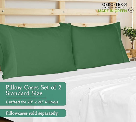 Royale Linens Standard Pillowcase Set of 2 - Bed Pillow Cover - 20"x26" - Pillowcases - 1800 Brushed Microfiber, Wrinkle & Fade Resistant - Soft & Cozy- Standard Size Pillow Case (STD, Hunter Green)