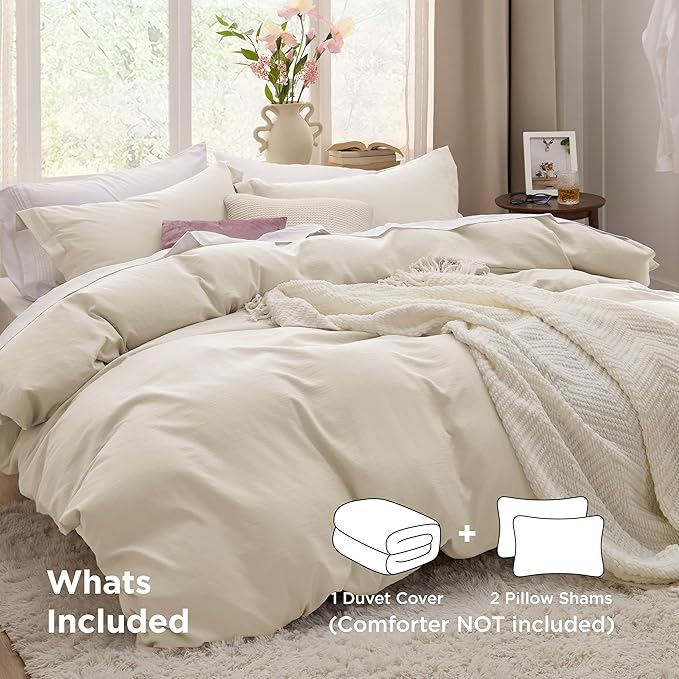 Bedsure Oat Milk Duvet Cover Full Size - 3 Pieces Prewashed Extra Soft Cotton-Like Polyester Bedding Set, Includes 1 Duvet Cover 80x90 Inches with Zipper Closure & 2 Pillow Shams, No Comforter