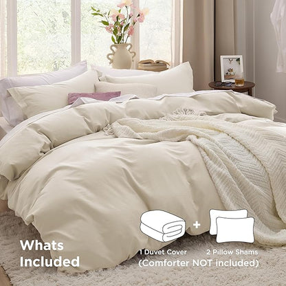 Bedsure Oat Milk Oversized King Duvet Cover - 3 Pieces Prewashed Cotton-Like Polyester Extra Soft Bedding Set, Includes 1 Duvet Cover 120x98 Inches with Zipper Closure & 2 Pillow Shams, No Comforter