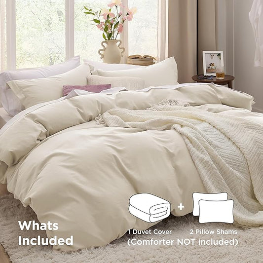 Bedsure Oat Milk Duvet Cover King Size - 3 Pieces Prewashed Cotton-Like Polyester Extra Soft Bedding Set, Includes 1 Duvet Cover 104x90 Inches with Zipper Closure & 2 Pillow Shams, No Comforter