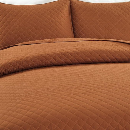 Lush Decor Ava Quilt Diamond Pattern Solid 3 Piece Oversized Bedding Blanket Bedspread Set - Full/Queen - Rust