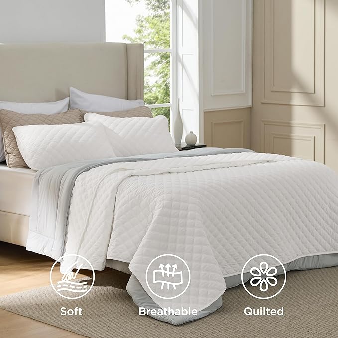 Bedsure Quilts Queen Size - Lightweight Bedspreads Queen Size with Classic Honeycomb Quilting, Soft Quilt Bedding Set, White Comforter Set Coverlet for All Seasons with 2 Pillow Shams (90" x 96") | Skin-Friendly Soft, All-Season Comfort, Breathable, Li...
