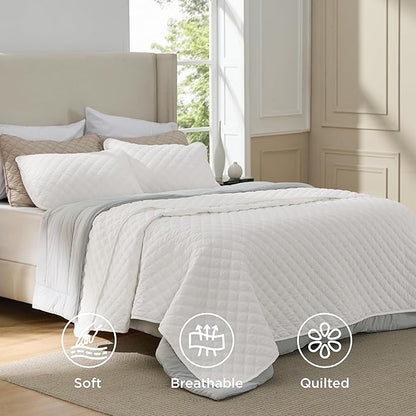 Bedsure Quilts Queen Size - Lightweight Bedspreads Queen Size with Classic Honeycomb Quilting, Soft Quilt Bedding Set, White Comforter Set Coverlet for All Seasons with 2 Pillow Shams (90" x 96") | Skin-Friendly Soft, All-Season Comfort, Breathable, Li...