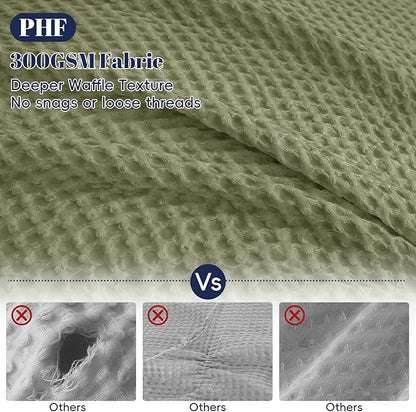 PHF Waffle Duvet Cover Set California King, No Snagging Ultra Soft Luxury Textured Breathable Comforter Cover for All Season 3pcs, Durable Bedding Duvet Set with 2 Pillow Shams, 104"x98", Olive Green