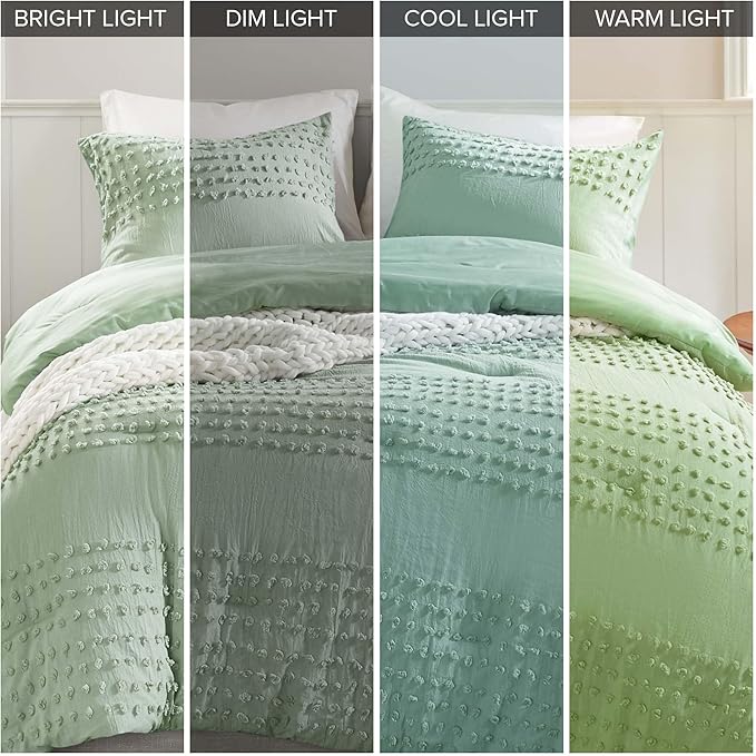 Comfort Spaces Twin Comforter Set Jacquard Pom-Pom Tufts Boho Comforter for Twin Size Bed, MIcrofiber Reverse, All Season & Lofty Twin Bedding Set & Sham, Phillips, Twin/Twin XL, Sage Green 2 Piece