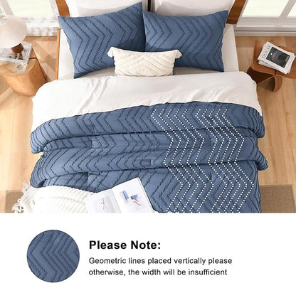 Litanika Ocean Blue Queen Size Comforter Sets, 3 Pieces Lightweight Chevron Tufted Bedding Comforter Set, Fluffy Down Alternative Comforter Bed Set Gift Choice (90x90In Comforter and 2 Pillowcases)