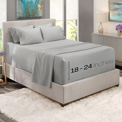 Hearth & Harbor Extra Deep Pocket Sheets - Fits Mattress 18-24 Inches Deep - Extra Deep Pocket Full Size Sets - 6 Piece Full Size - Full - Silver